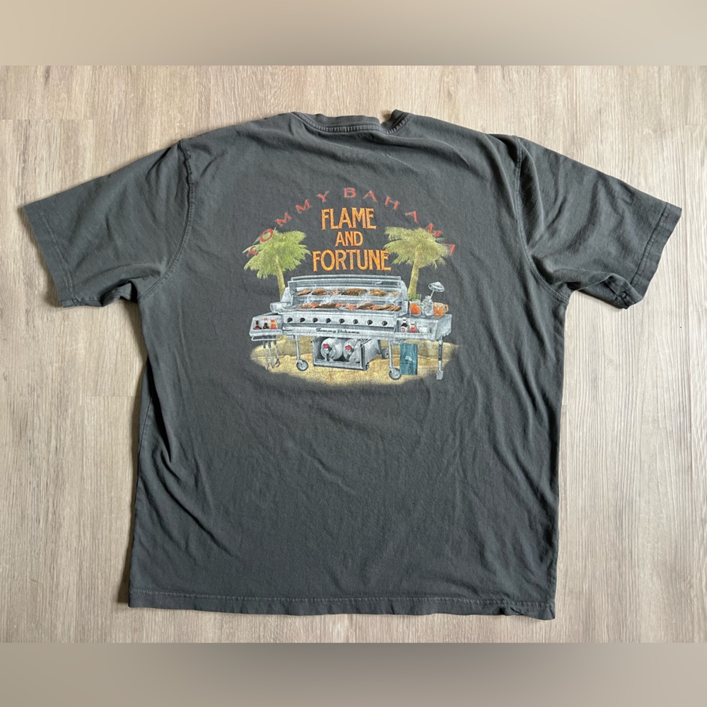 Tommy Bahama *rare* “Flame & Fortune” Relax T-Shirt Beach BBQ Graphic Lg